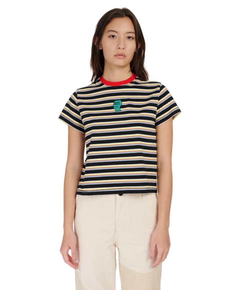 Green Brain Dead Striped Baby Tee T-Shirt | AU 1869524-UZ