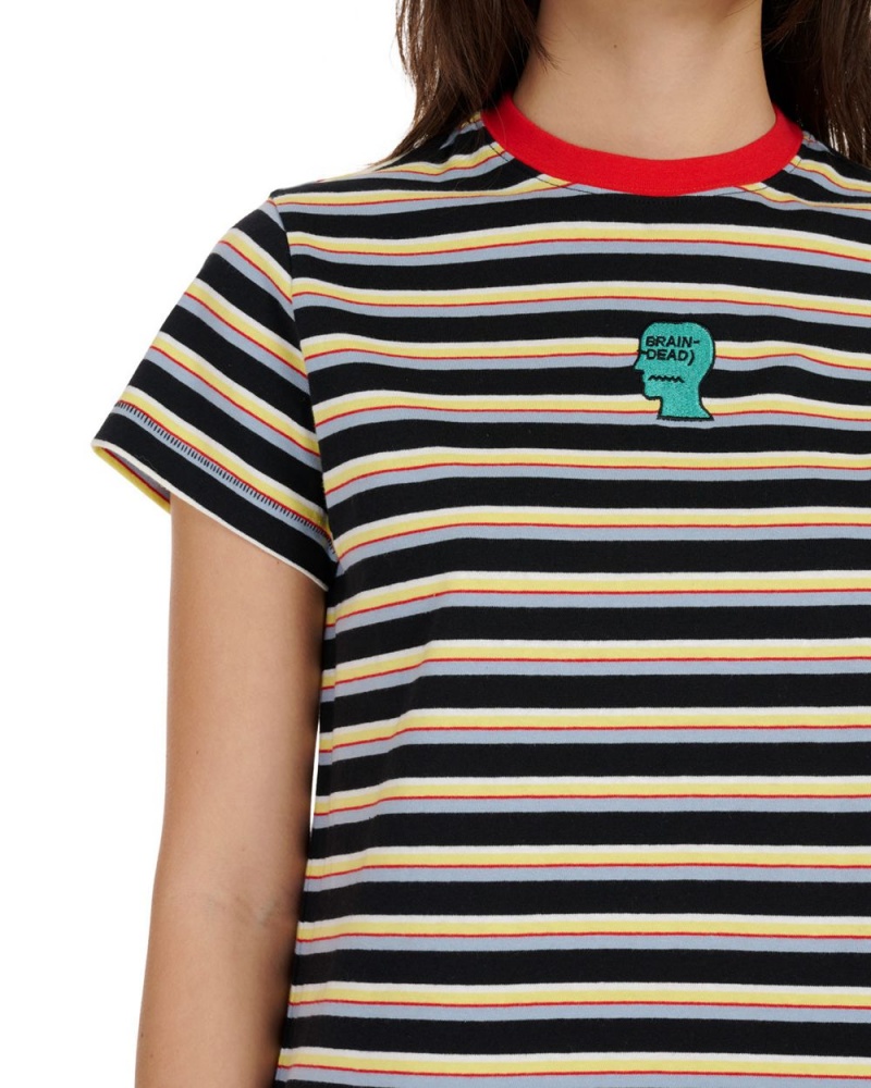 Green Brain Dead Striped Baby Tee T-Shirt | AU 1869524-UZ