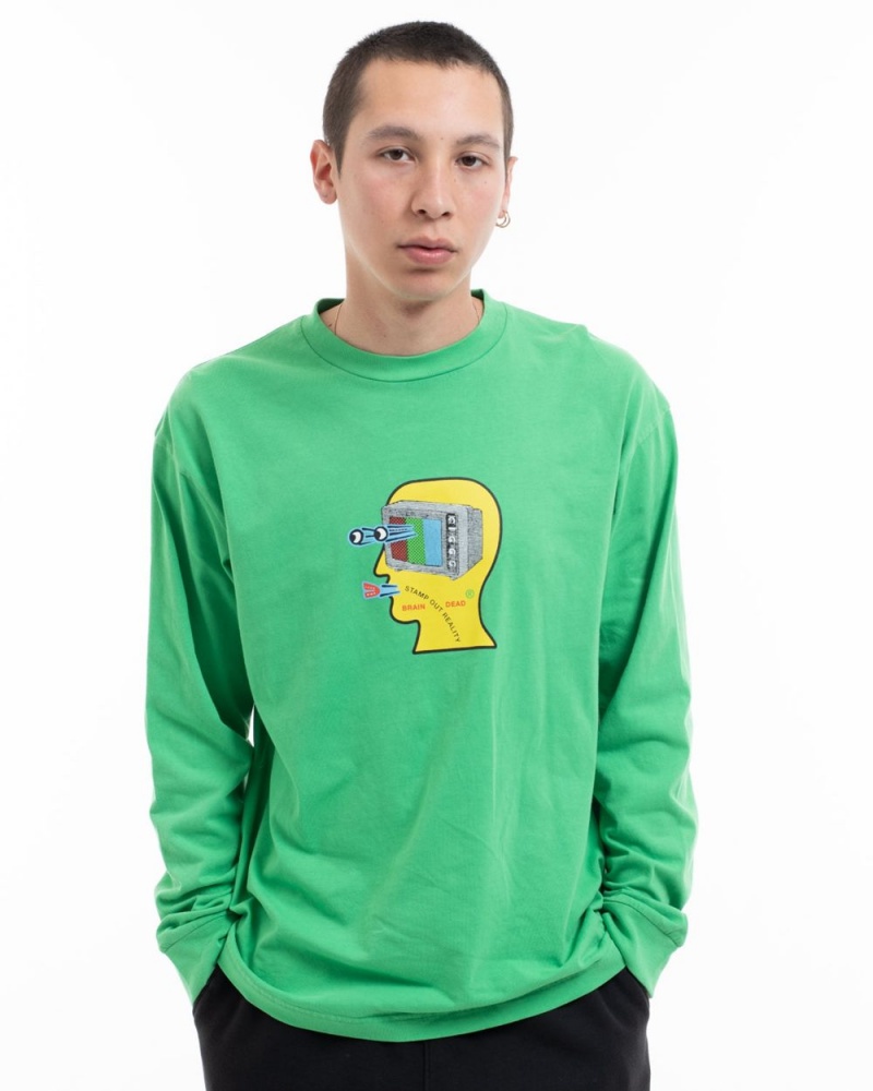 Green Brain Dead Tele Eyes Long Sleeve T-Shirt | AU 0829634-LV