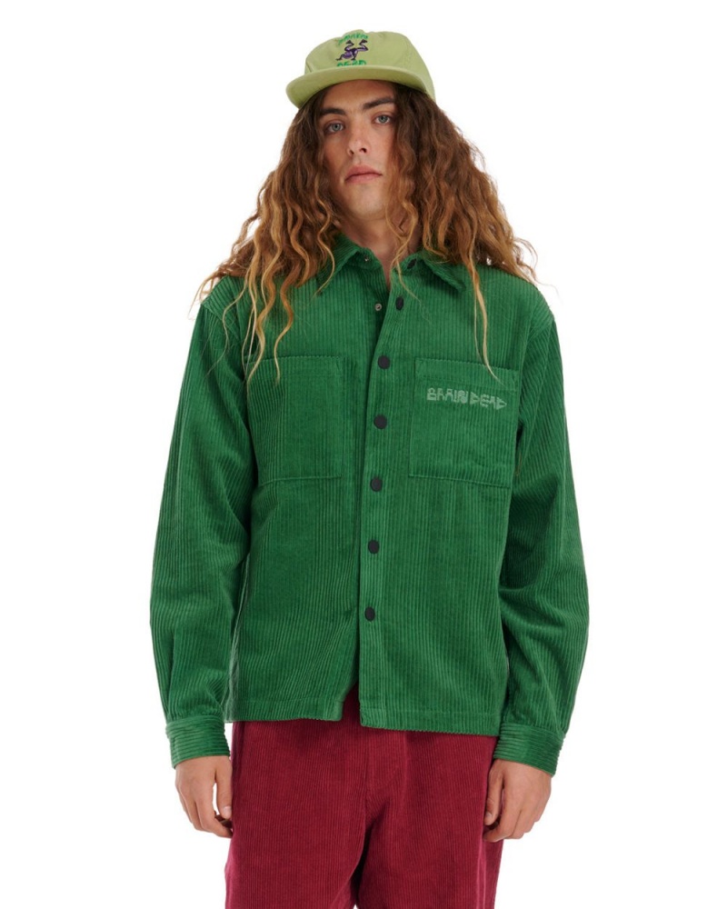 Green Brain Dead Trademark Wide Wale Snap Shirt Jacket | AU 6278903-FB