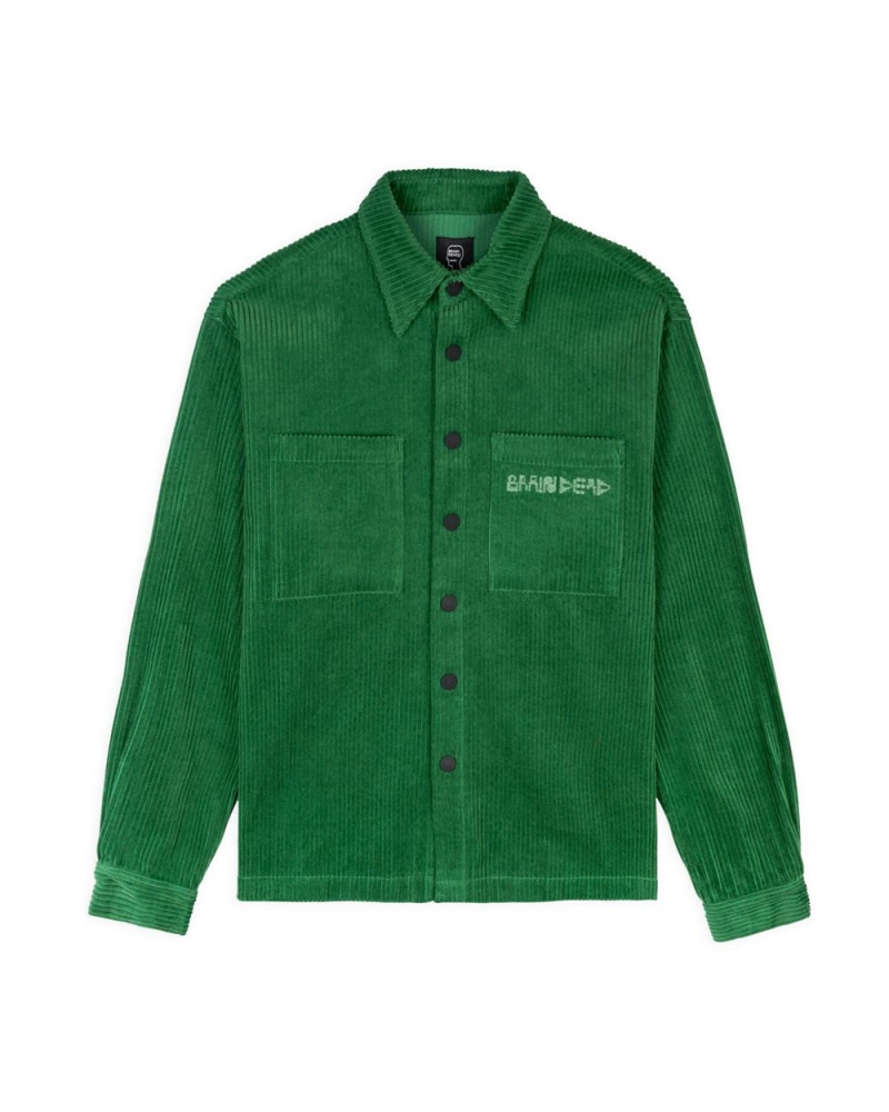 Green Brain Dead Trademark Wide Wale Snap Shirt Jacket | AU 6278903-FB