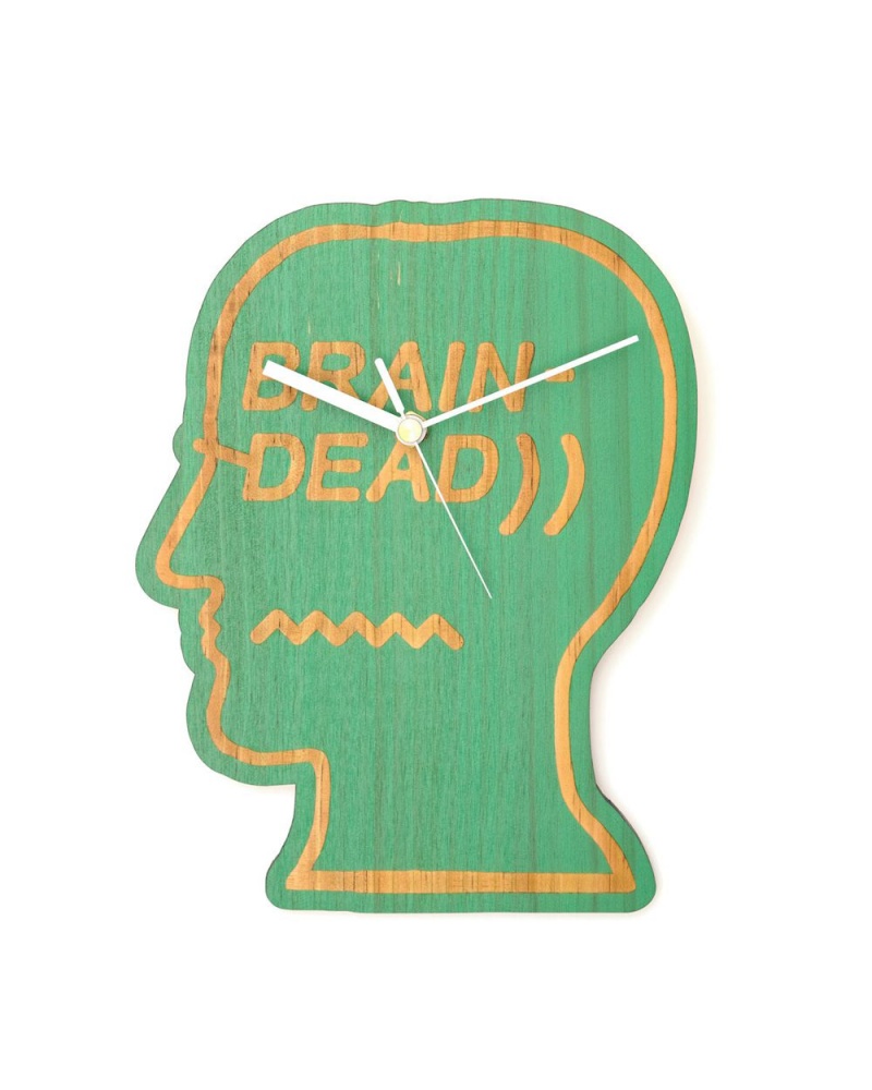 Green Brain Dead Wooden Logo Head Clock Homeware | AU 2895146-KU