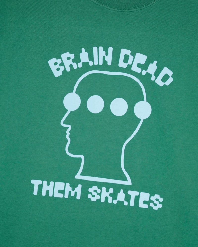 Green Brain Dead X Them Skates Logo Head Dots T-Shirt | AU 3465029-VW