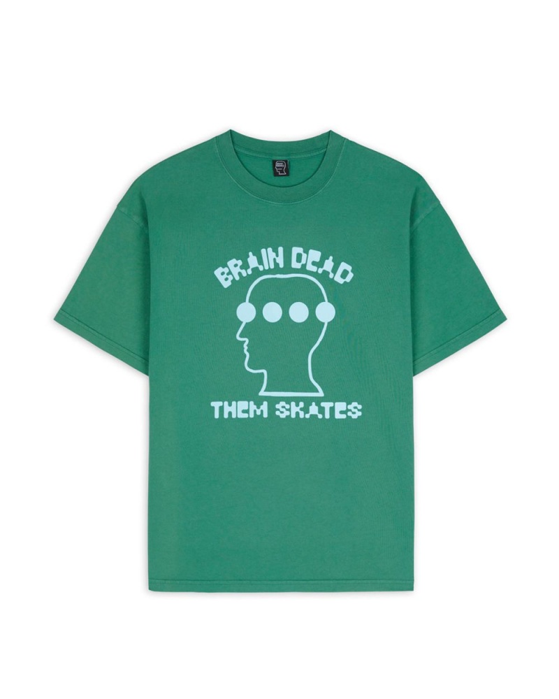 Green Brain Dead X Them Skates Logo Head Dots T-Shirt | AU 3465029-VW