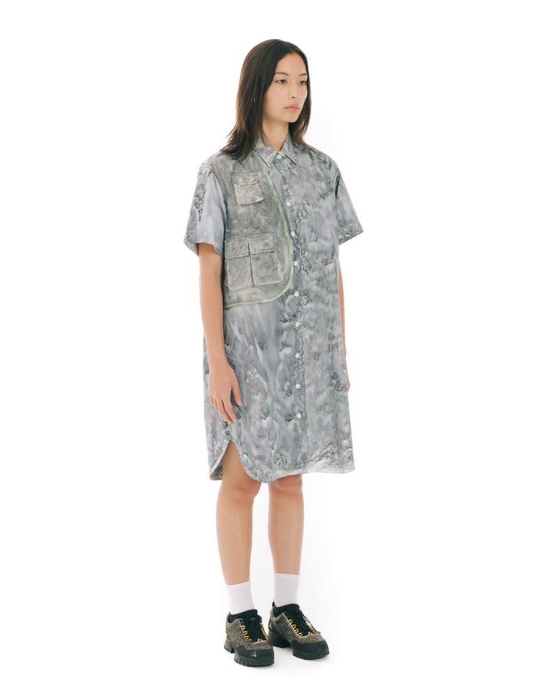 Grey Brain Dead Liquid Dye Utility Shirt Dress | AU 7139062-RZ