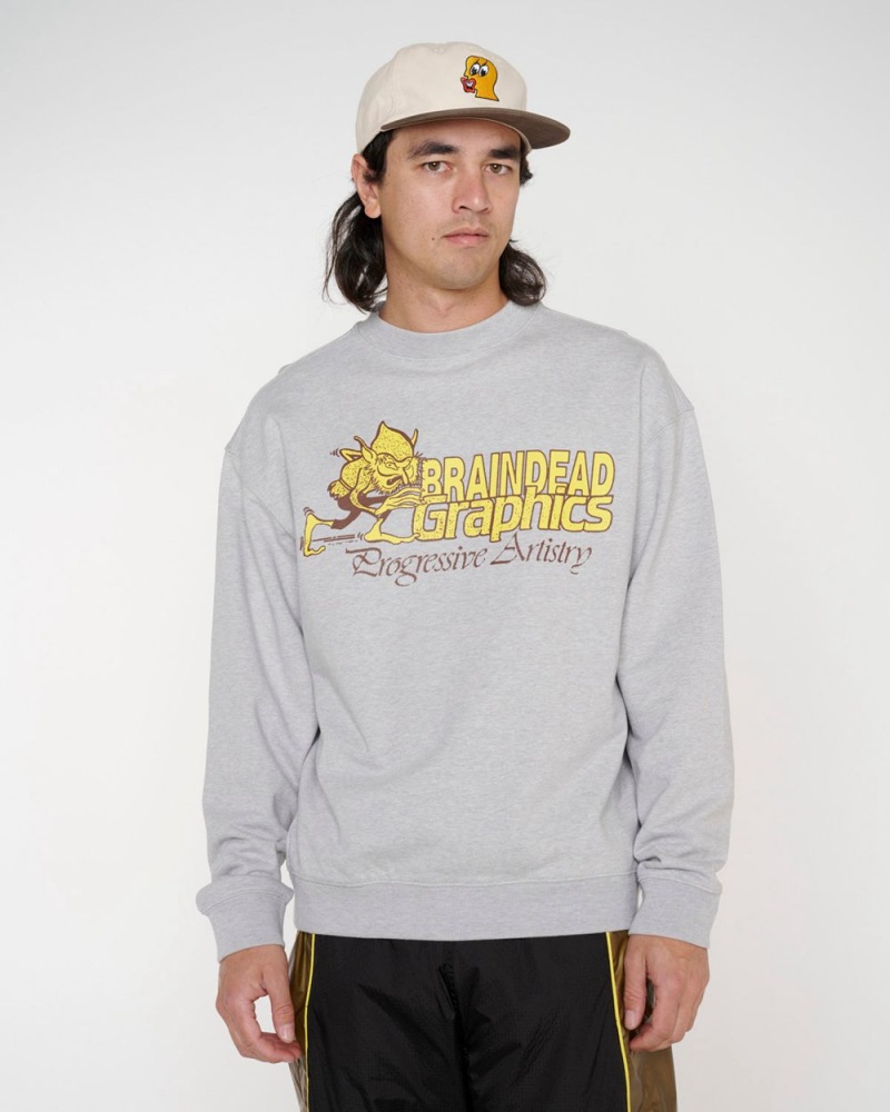 Grey Brain Dead Progressive Artistry Crewneck Sweatshirt | AU 9156420-TN