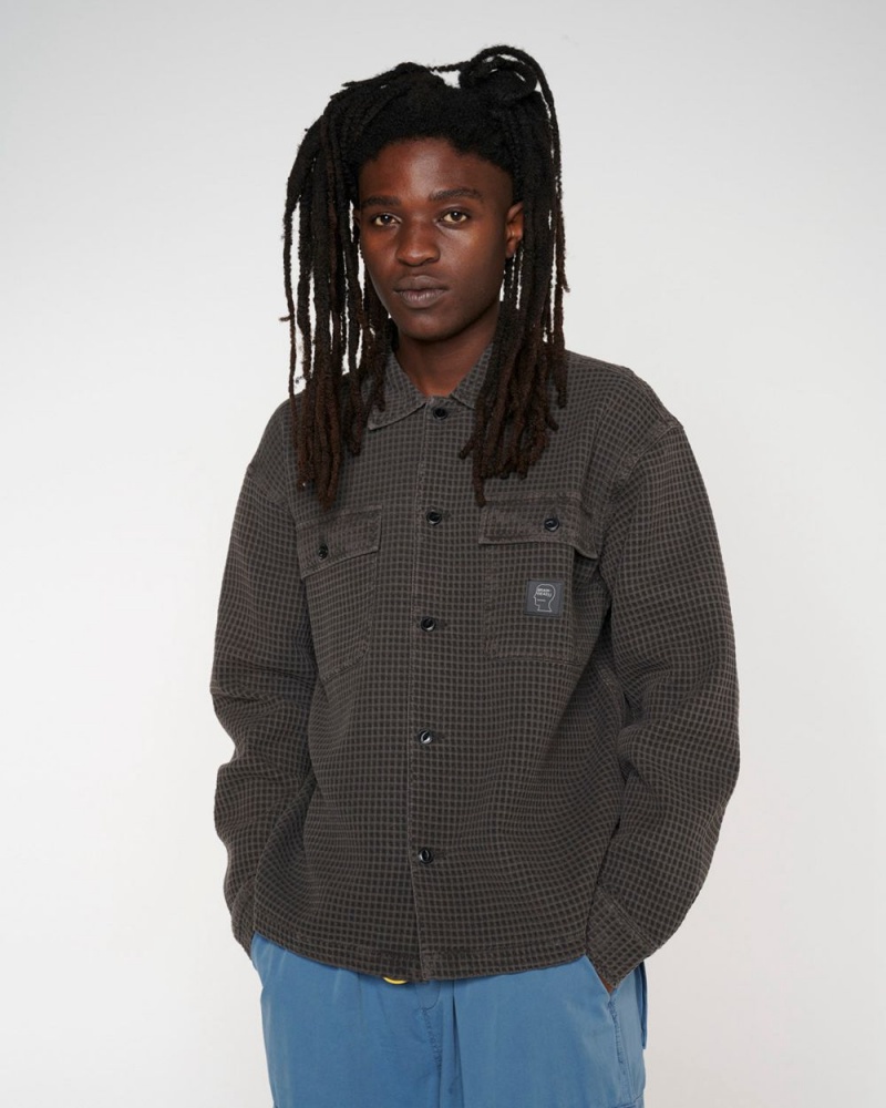 Grey Brain Dead Waffle Button Front Shirt | AU 2615379-EQ