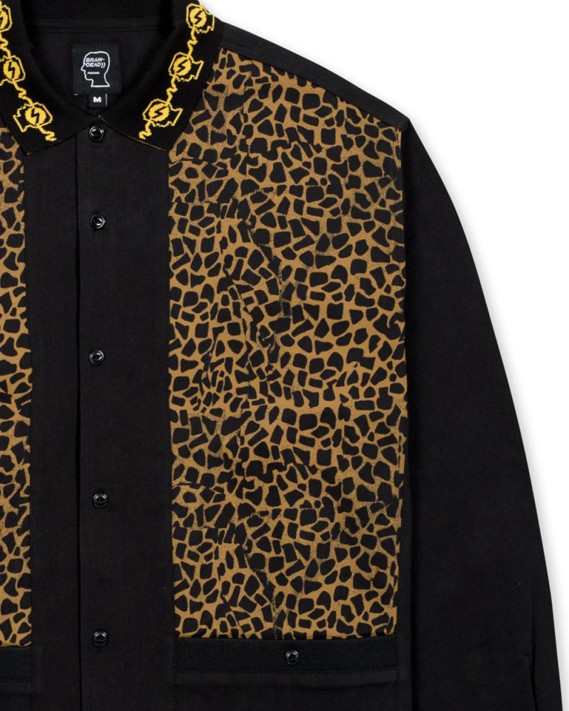 Leopard Black Brain Dead Cheetah Cabana Shirt | AU 2381706-KR