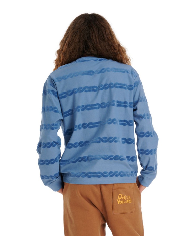 Light Blue Brain Dead Braided Burnout Long Sleeve T-Shirt | AU 2869107-NH