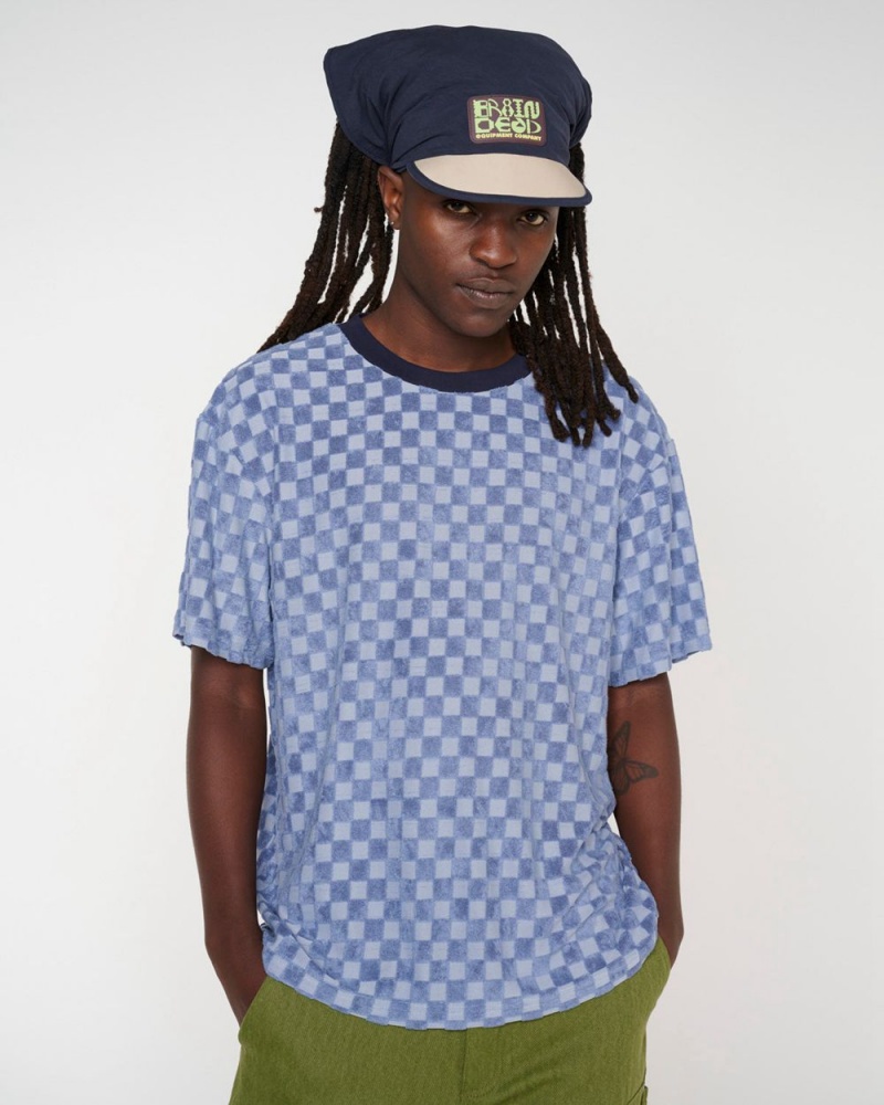 Light Blue Brain Dead Check Burnout T-Shirt | AU 3695420-GQ