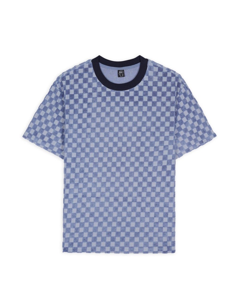 Light Blue Brain Dead Check Burnout T-Shirt | AU 3695420-GQ