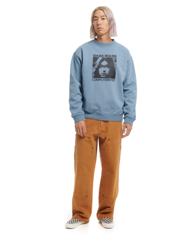 Light Blue Brain Dead Computer Eyes Crewneck Sweatshirt | AU 2910467-TY