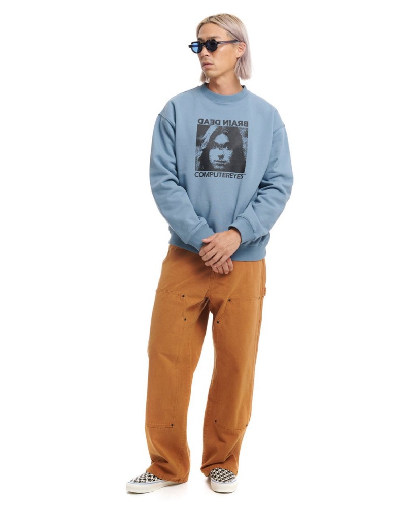 Light Blue Brain Dead Computer Eyes Crewneck Sweatshirt | AU 2910467-TY