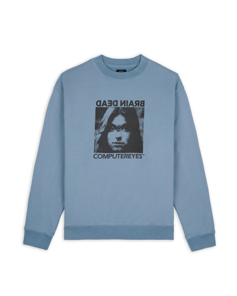 Light Blue Brain Dead Computer Eyes Crewneck Sweatshirt | AU 2910467-TY