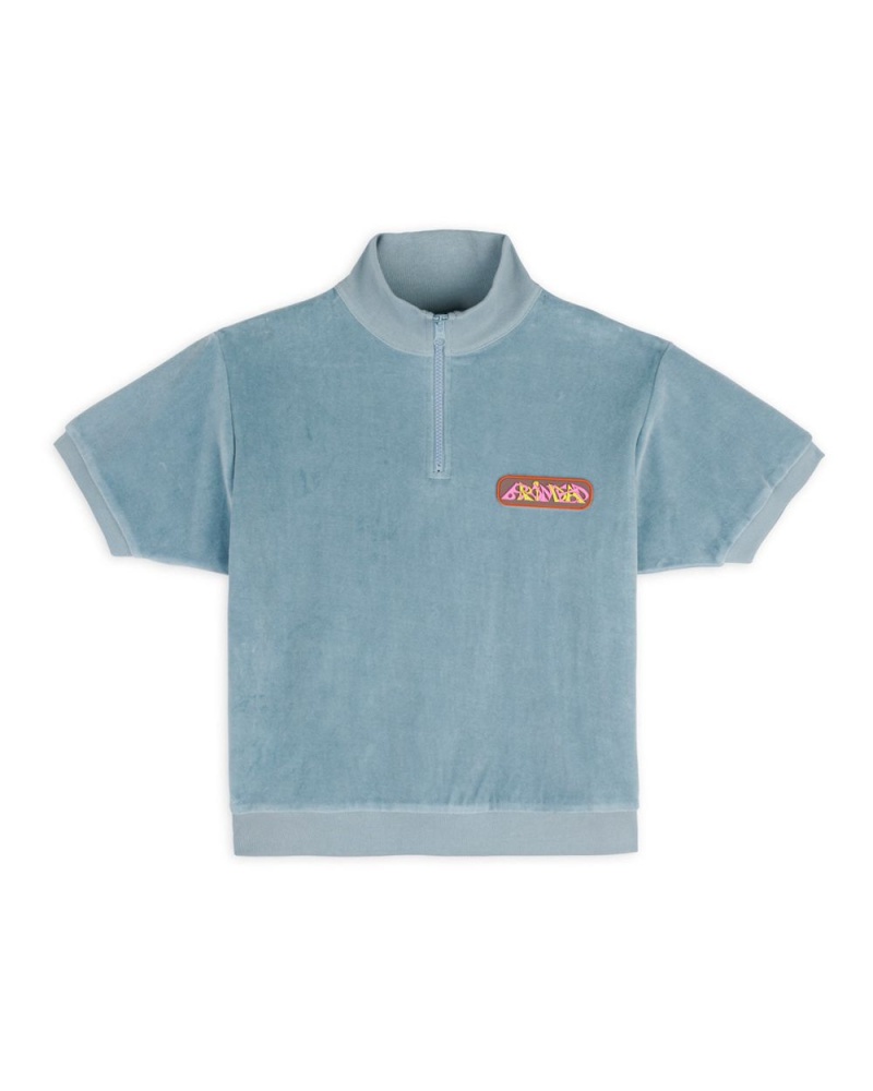 Light Blue Brain Dead Linked Short Sleeve Mock Neck Shirt | AU 3857419-QB