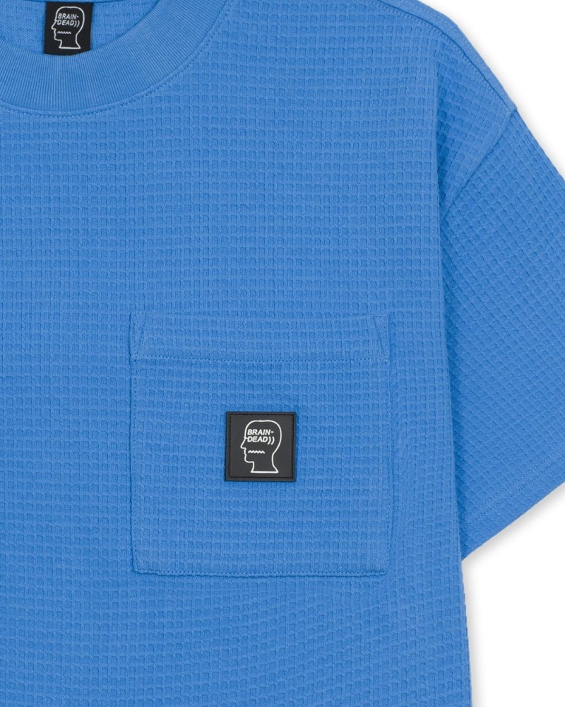 Light Blue Brain Dead Waffle Knit Mockneck Pocket W/Pvc T-Shirt | AU 9273465-CZ