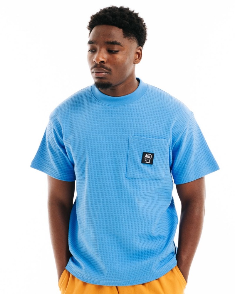 Light Blue Brain Dead Waffle Knit Mockneck Pocket W/Pvc T-Shirt | AU 9273465-CZ