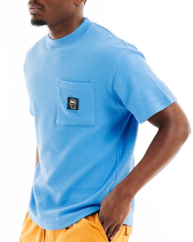 Light Blue Brain Dead Waffle Knit Mockneck Pocket W/Pvc T-Shirt | AU 9273465-CZ