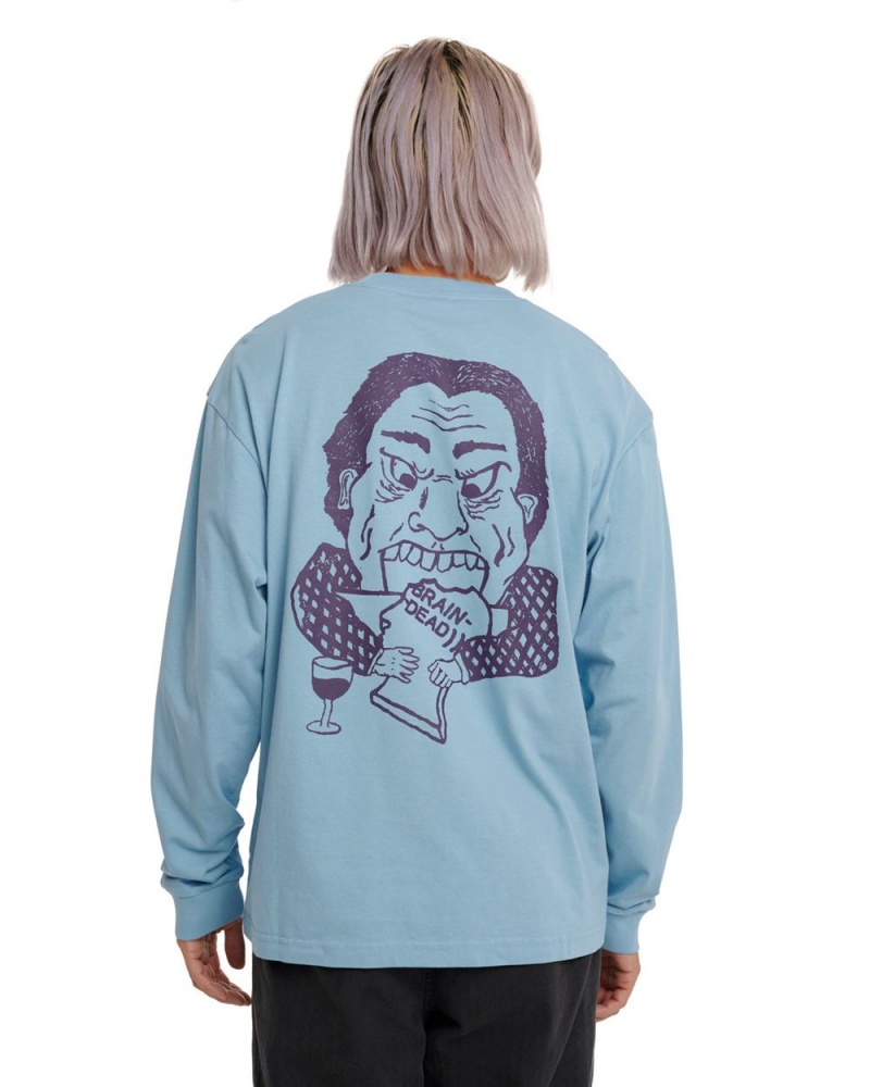 Light Blue Brain Dead Wine Chomper Long Sleeve T-Shirt | AU 2851067-TF