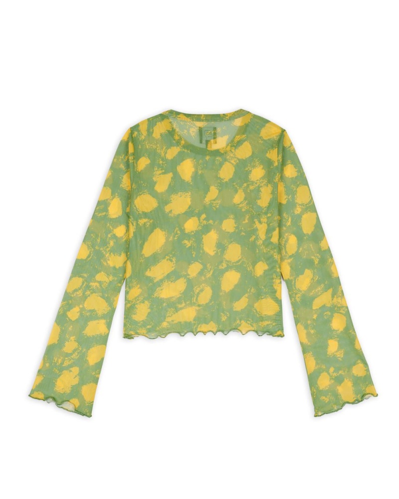 Light Green Brain Dead Dot Hyper Mesh Bell Sleeve T-Shirt | AU 8125043-VN