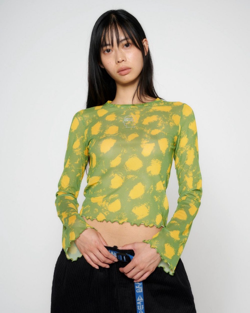 Light Green Brain Dead Dot Hyper Mesh Bell Sleeve T-Shirt | AU 8125043-VN