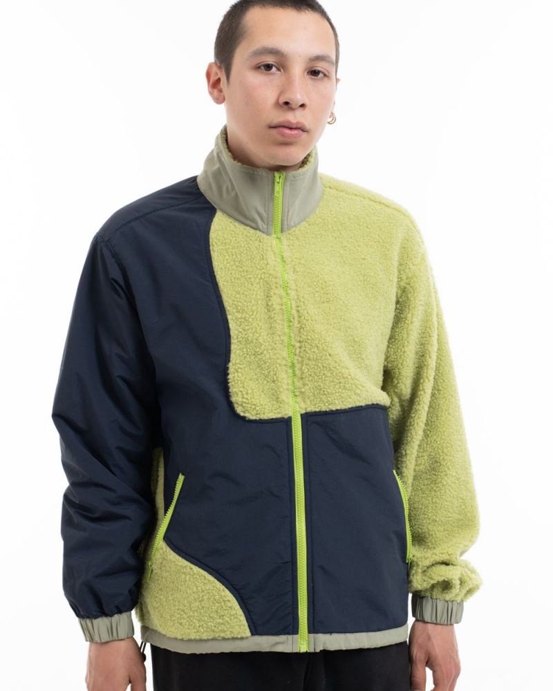 Light Green Brain Dead Paneled Sherpa Full Zip Jacket | AU 1726490-DL