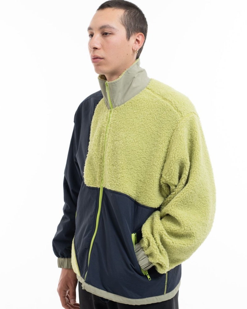 Light Green Brain Dead Paneled Sherpa Full Zip Jacket | AU 1726490-DL