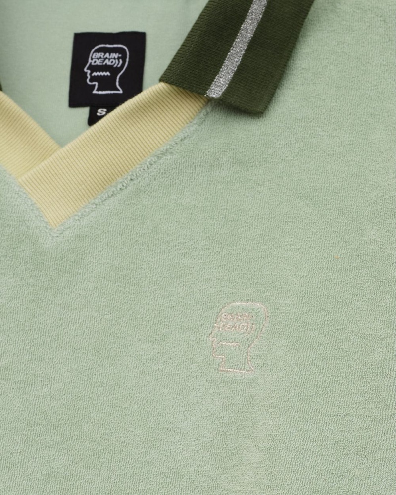 Light Green Brain Dead Split Neck Terry Longsleeve T-Shirt | AU 5940871-SW