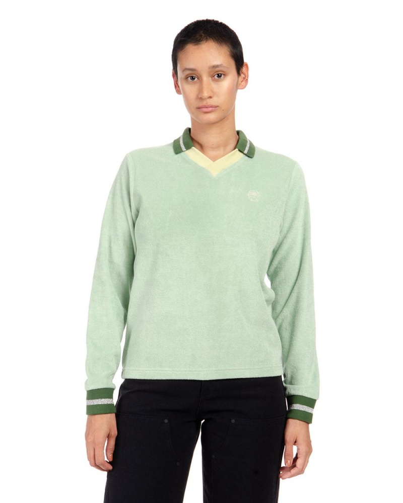 Light Green Brain Dead Split Neck Terry Longsleeve T-Shirt | AU 5940871-SW