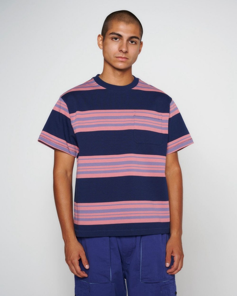 Navy Brain Dead Baker Striped Pocket T-Shirt | AU 5167328-ZN