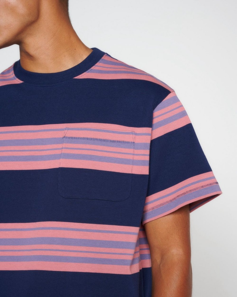 Navy Brain Dead Baker Striped Pocket T-Shirt | AU 5167328-ZN