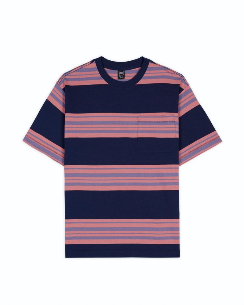 Navy Brain Dead Baker Striped Pocket T-Shirt | AU 5167328-ZN