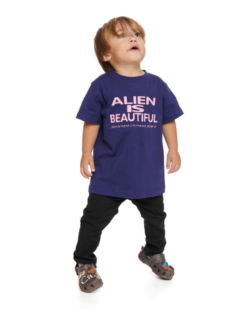 Navy Brain Dead Beautiful Alien Kids T-Shirt | AU 0872341-IT