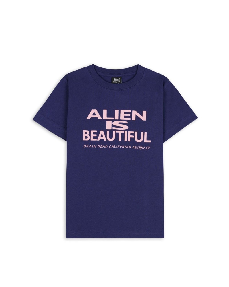 Navy Brain Dead Beautiful Alien Kids T-Shirt | AU 0872341-IT