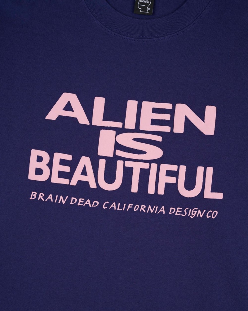 Navy Brain Dead Beautiful Alien T-Shirt | AU 4673910-BX