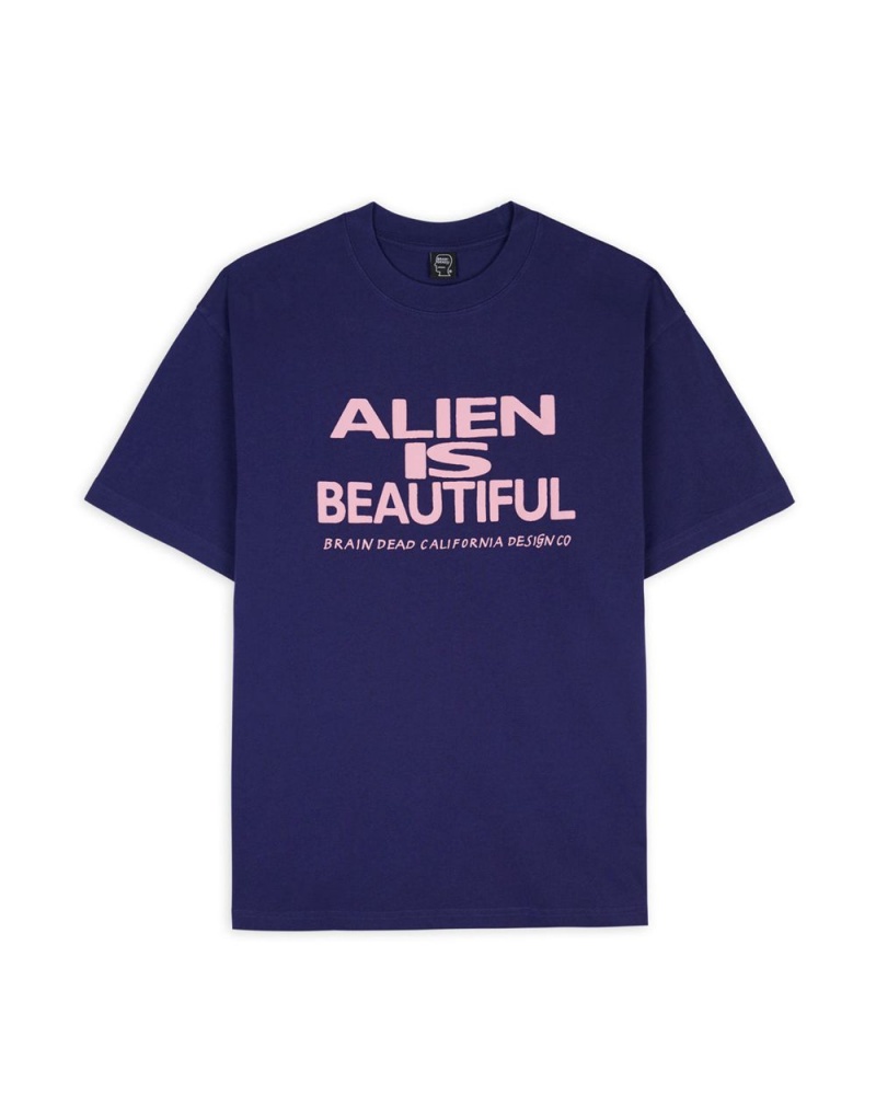 Navy Brain Dead Beautiful Alien T-Shirt | AU 4673910-BX