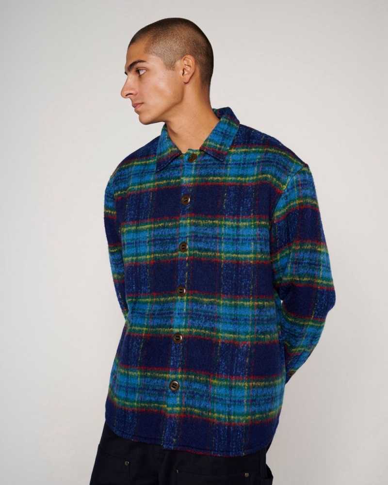 Navy Brain Dead Brushed Rancher Flannel Shirt | AU 6579430-ZJ