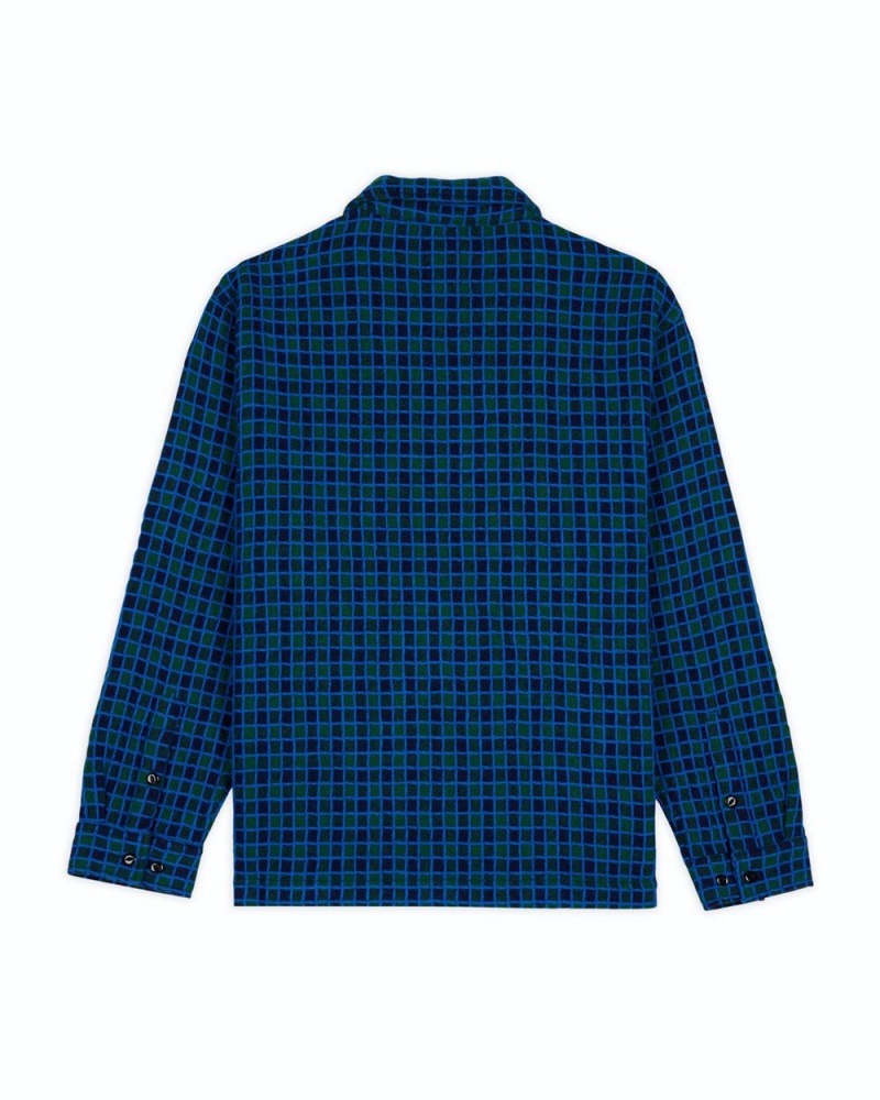 Navy Brain Dead Check Mate Flannel Zip Shirt | AU 1846523-TW