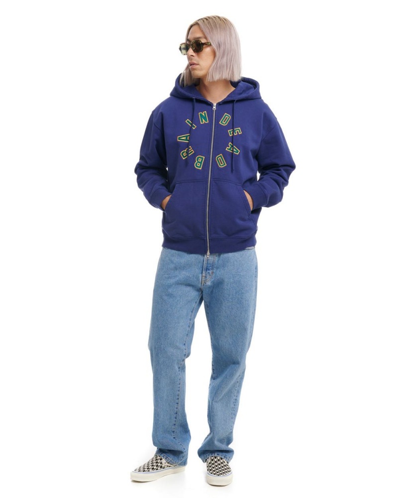 Navy Brain Dead Collegiate Zip Up Hoodie | AU 4135907-OJ