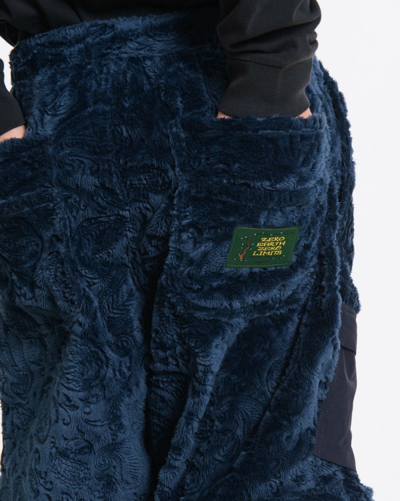 Navy Brain Dead Debossed Paisley Fur Convertible Zip Off Pant | AU 1237860-TU