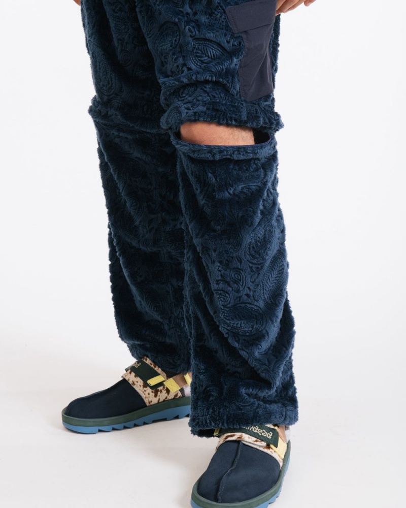 Navy Brain Dead Debossed Paisley Fur Convertible Zip Off Pant | AU 1237860-TU