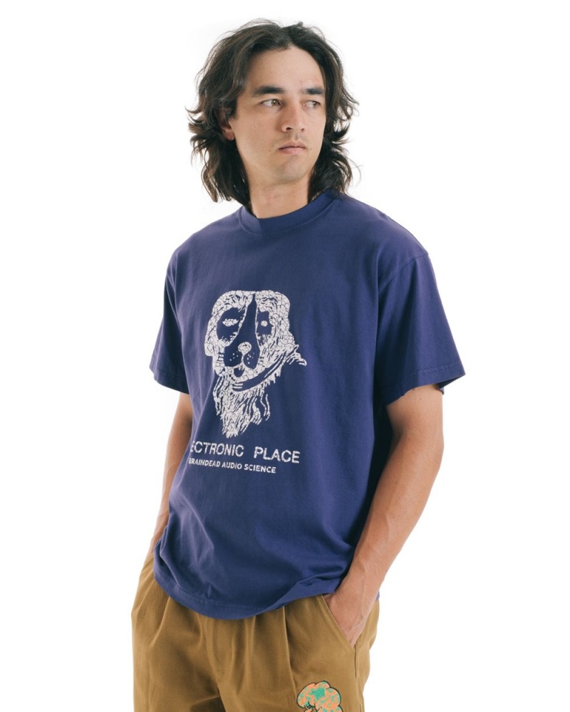 Navy Brain Dead Electronic Place T-Shirt | AU 8401239-BZ