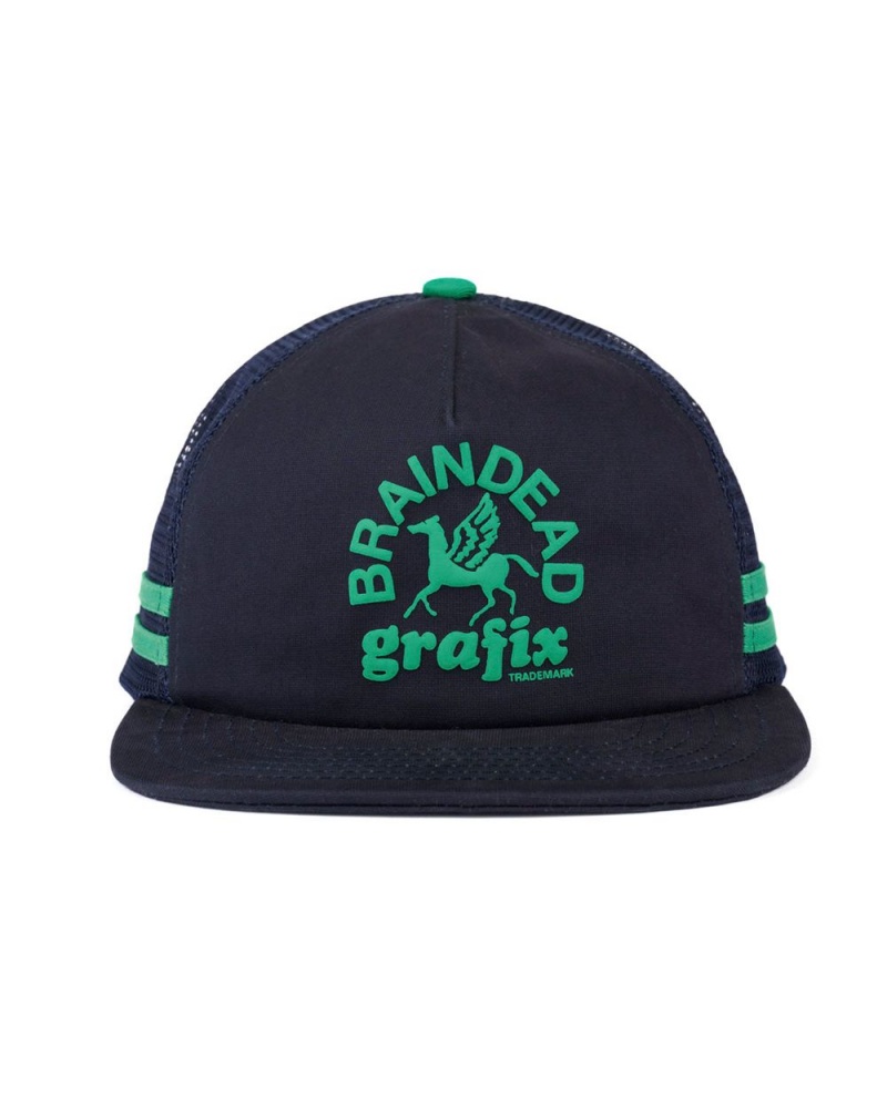 Navy Brain Dead Grafix 5 Panel Trucker Cap | AU 0835497-GU