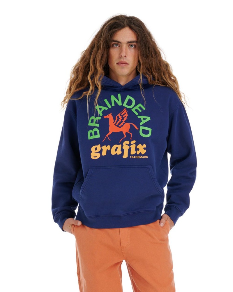 Navy Brain Dead Grafix Hoodie | AU 9628135-KD