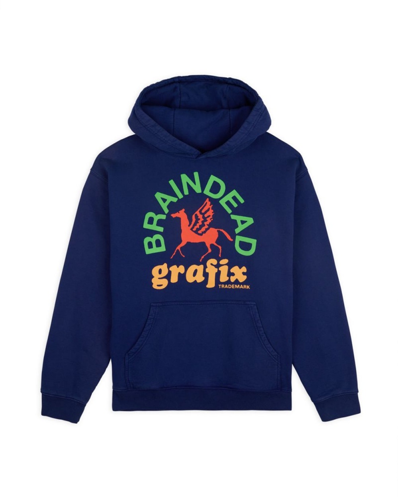 Navy Brain Dead Grafix Hoodie | AU 9628135-KD