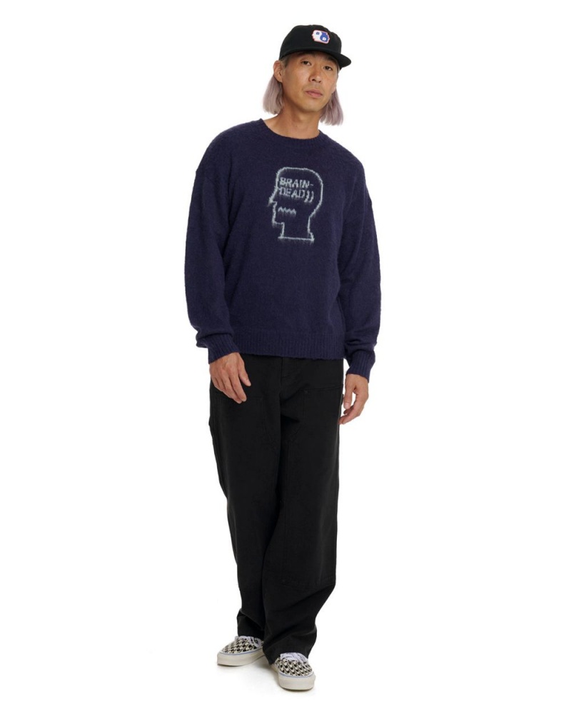 Navy Brain Dead Logohead Pile Crewneck Sweater | AU 3029416-WG