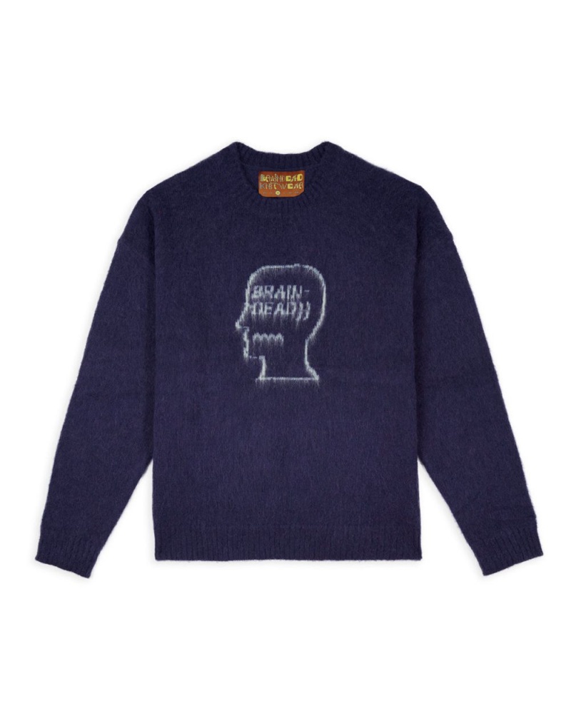 Navy Brain Dead Logohead Pile Crewneck Sweater | AU 3029416-WG