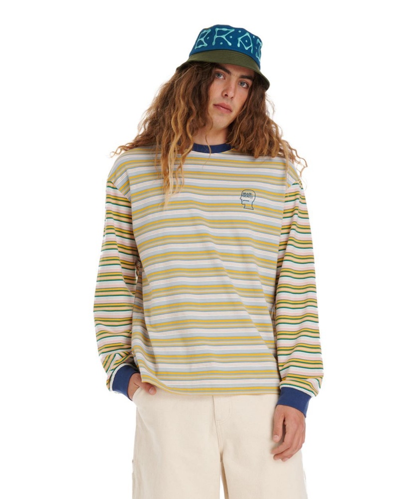 Navy Brain Dead Nineties Blocked Striped Long Sleeve T-Shirt | AU 7062891-XZ