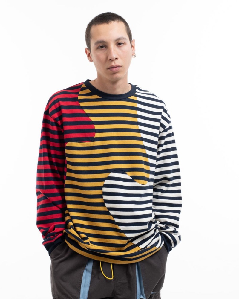 Navy Brain Dead Organic Paneled Stripe Long Sleeve T-Shirt | AU 8930257-XH