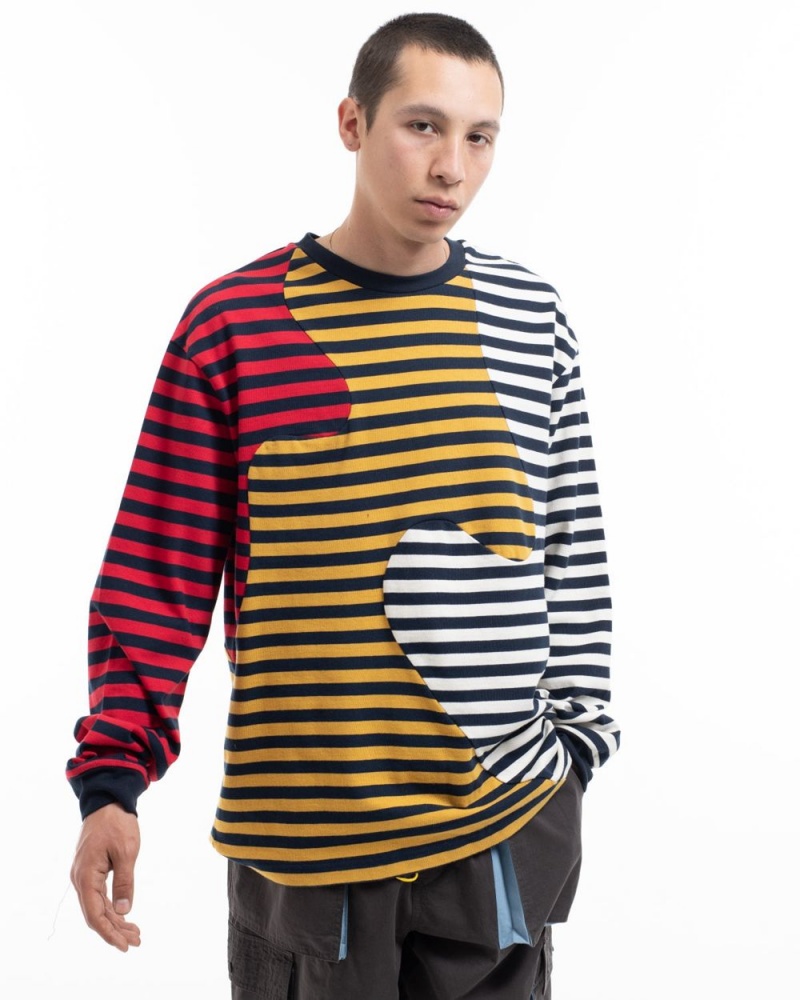 Navy Brain Dead Organic Paneled Stripe Long Sleeve T-Shirt | AU 8930257-XH